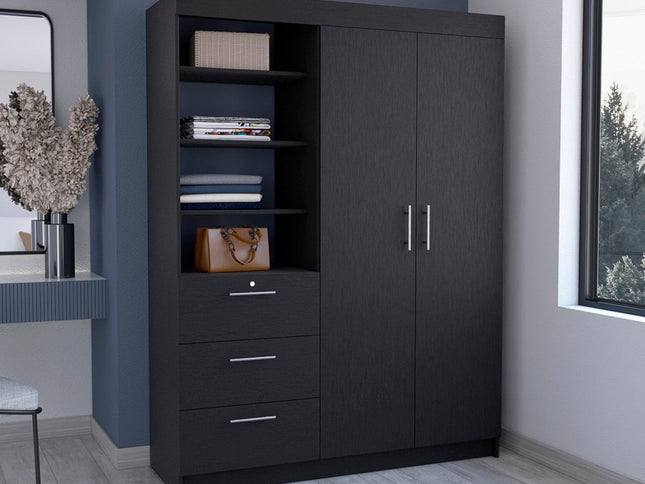 79" Black Wood Two Door Three Drawer Combo Dresser