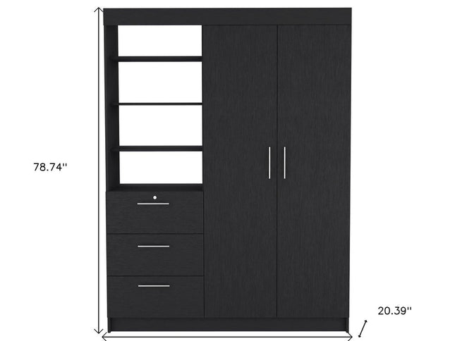 79" Black Wood Two Door Three Drawer Combo Dresser