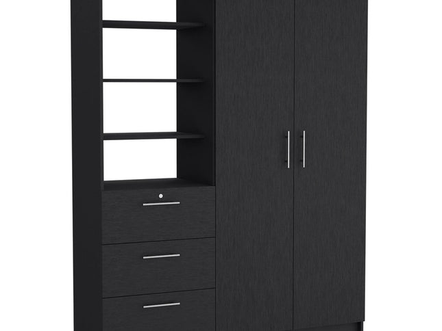 79" Black Wood Two Door Three Drawer Combo Dresser