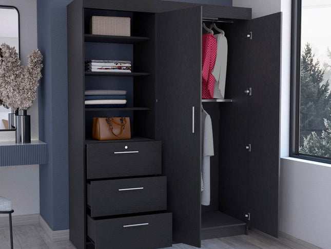 79" Black Wood Two Door Three Drawer Combo Dresser