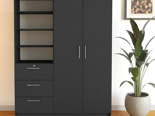 79" Black Wood Two Door Three Drawer Combo Dresser