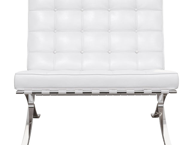 32" White and Silver Italian Leather Tufted Lounge Chair