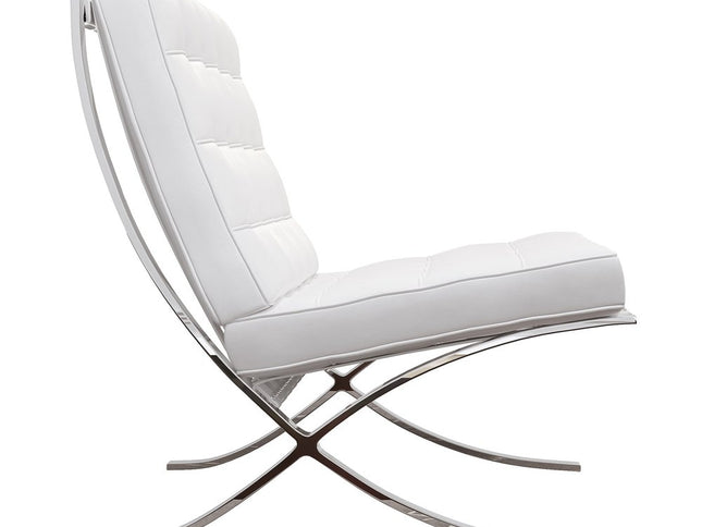 32" White and Silver Italian Leather Tufted Lounge Chair