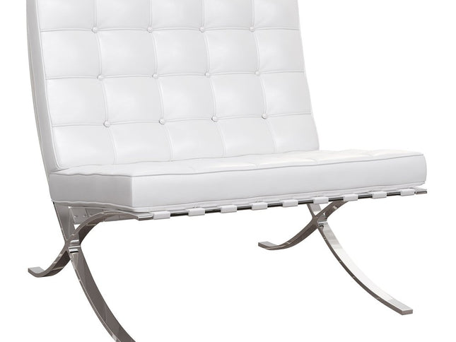 32" White and Silver Italian Leather Tufted Lounge Chair