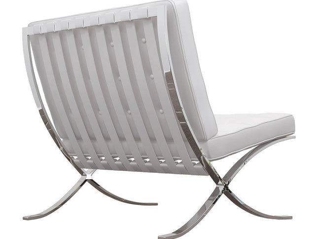 32" White and Silver Italian Leather Tufted Lounge Chair