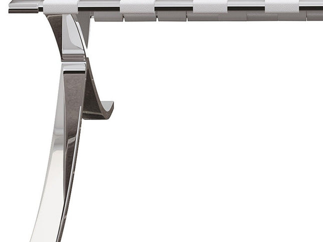 32" White and Silver Italian Leather Tufted Lounge Chair