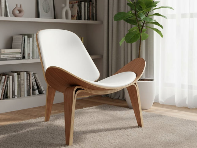 36" White and Brown Genuine Leather Lounge Chair