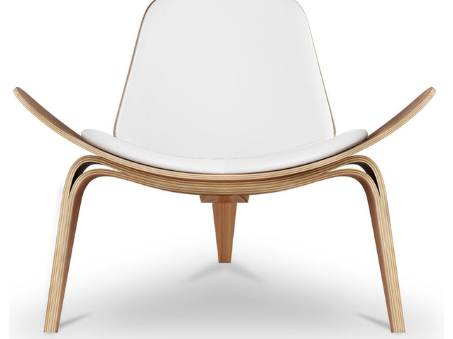 36" White and Brown Genuine Leather Lounge Chair