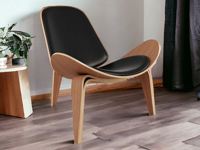 36" Black and Brown Faux Leather Lounge Chair