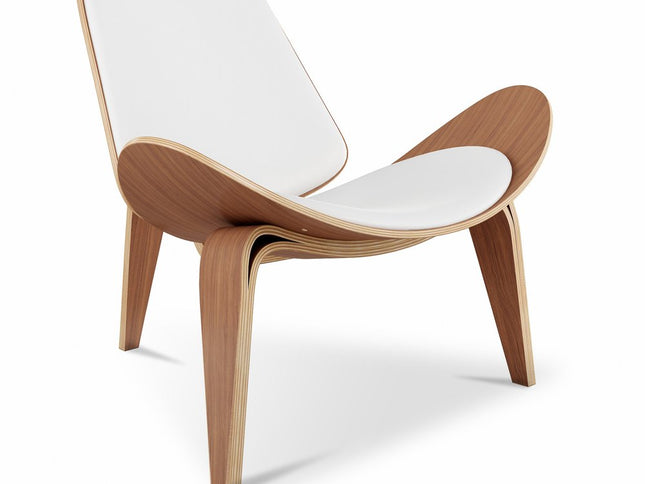 36" White and Brown Faux Leather Lounge Chair