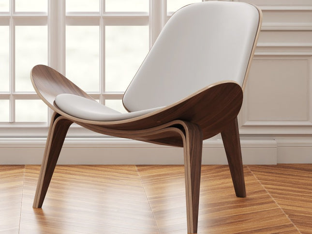 36" White and Brown Faux Leather Lounge Chair