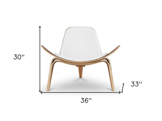 36" White and Brown Faux Leather Lounge Chair