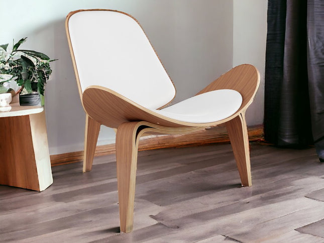 36" White and Brown Faux Leather Lounge Chair