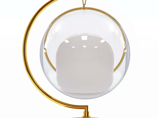 42" White and Gold Faux Leather Balloon Chair