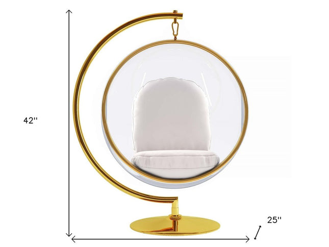 42" White and Gold Faux Leather Balloon Chair