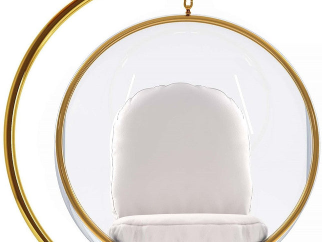 42" White and Gold Faux Leather Balloon Chair