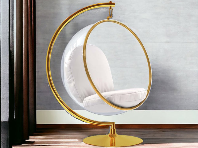 42" White and Gold Faux Leather Balloon Chair