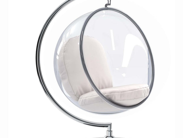 42" White and Silver Faux Leather Balloon Chair
