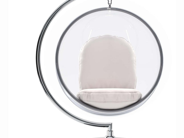 42" White and Silver Faux Leather Balloon Chair