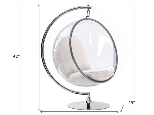 42" White and Silver Faux Leather Balloon Chair