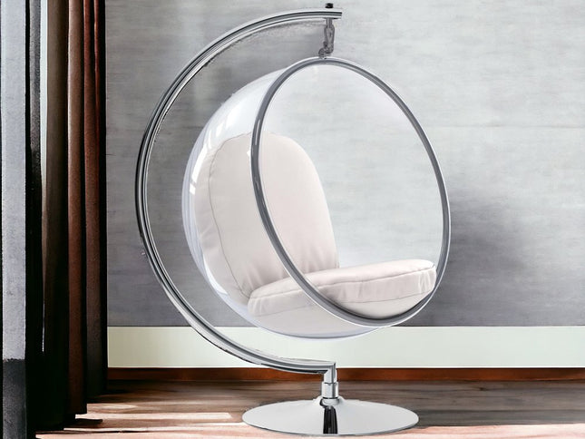 42" White and Silver Faux Leather Balloon Chair