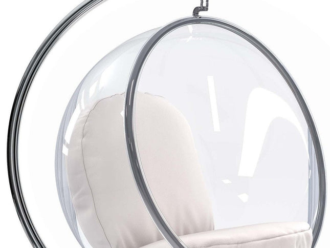 42" White and Silver Faux Leather Balloon Chair