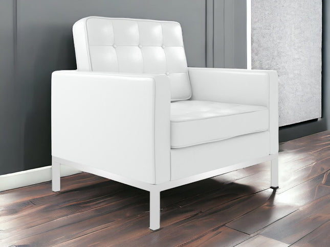 31" White and Silver Italian Leather Tufted Club Chair