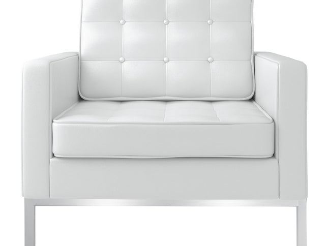 31" White and Silver Italian Leather Tufted Club Chair