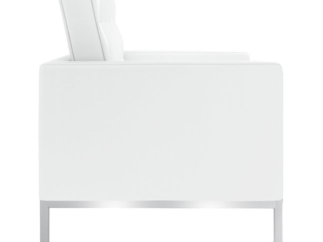 31" White and Silver Italian Leather Tufted Club Chair