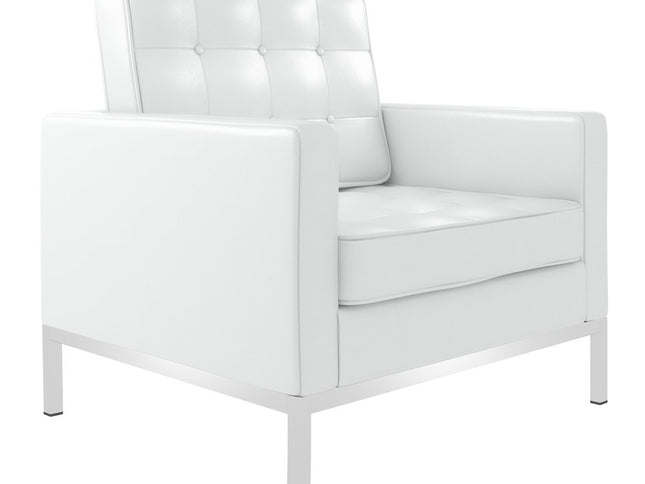 31" White and Silver Italian Leather Tufted Club Chair