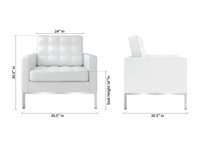 31" White and Silver Italian Leather Tufted Club Chair