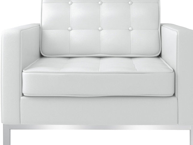 31" White and Silver Italian Leather Tufted Club Chair