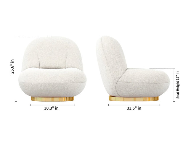 30" White and Gold Boucle Slipper Chair