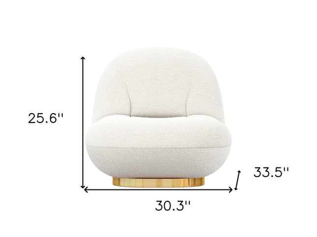 30" White and Gold Boucle Slipper Chair