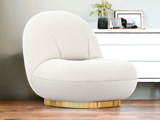 30" White and Gold Boucle Slipper Chair