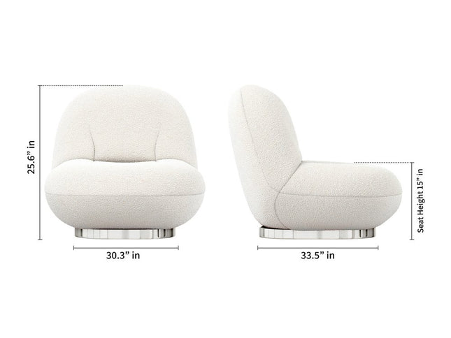 30" White and Silver Boucle Slipper Chair
