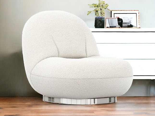 30" White and Silver Boucle Slipper Chair