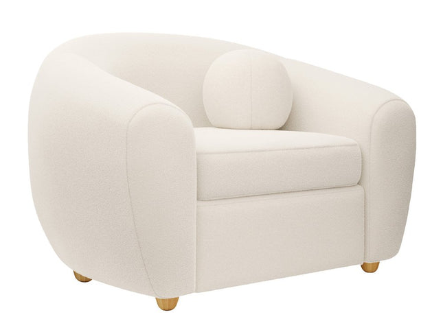 39" White and Natural Boucle Arm Chair