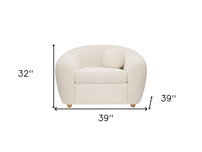 39" White and Natural Boucle Arm Chair