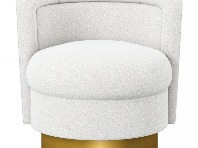 28" White and Gold Boucle Swivel Barrel Chair