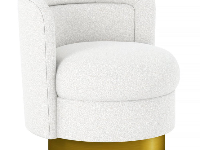 28" White and Gold Boucle Swivel Barrel Chair