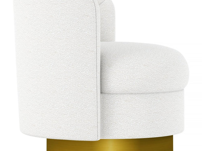 28" White and Gold Boucle Swivel Barrel Chair