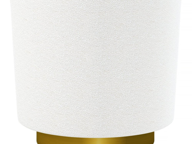 28" White and Gold Boucle Swivel Barrel Chair