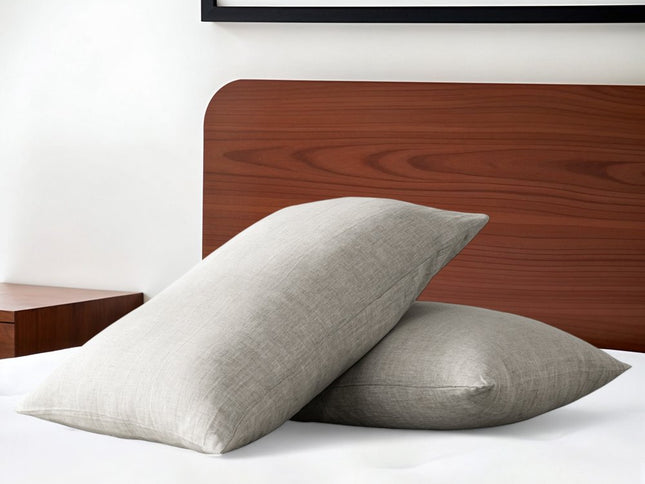 Set of Two Light Gray Linen King Pillowcases