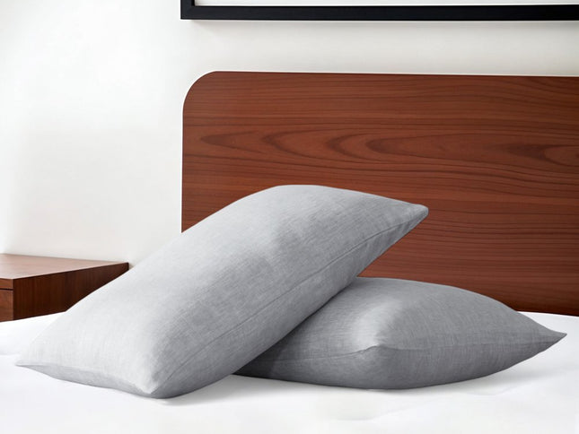 Set of Two Light Gray Linen King Pillowcases