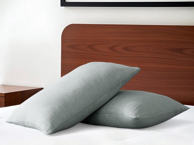 Set of Two Light Gray Linen King Pillowcases
