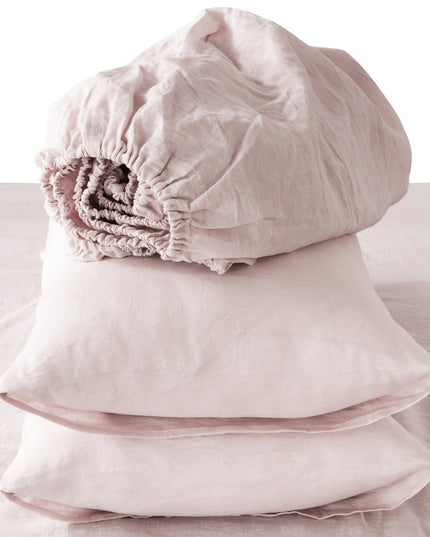 Four Piece Light Pink Linen Twin Sheet Set