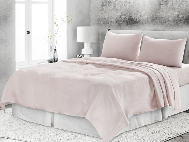 Four Piece Light Pink Linen Twin Sheet Set