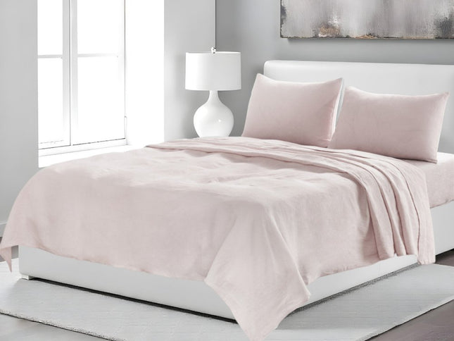 Four Piece Light Pink Linen Twin Sheet Set