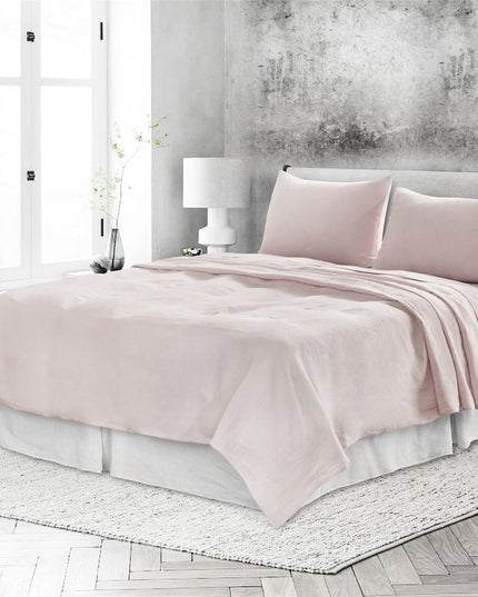Four Piece Light Pink Linen Full Double Sheet Set